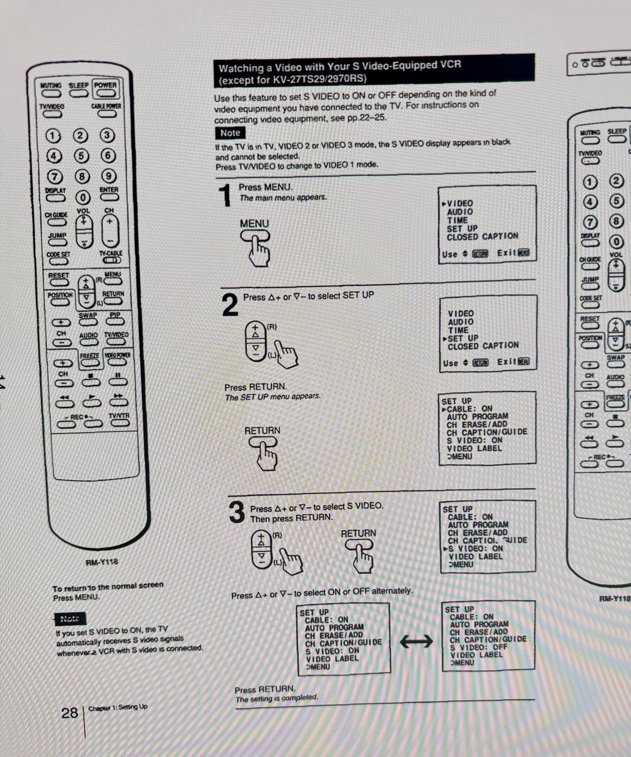 KV-27TS36 - Make sure to enable S-Video, otherwise you will have sync issues.