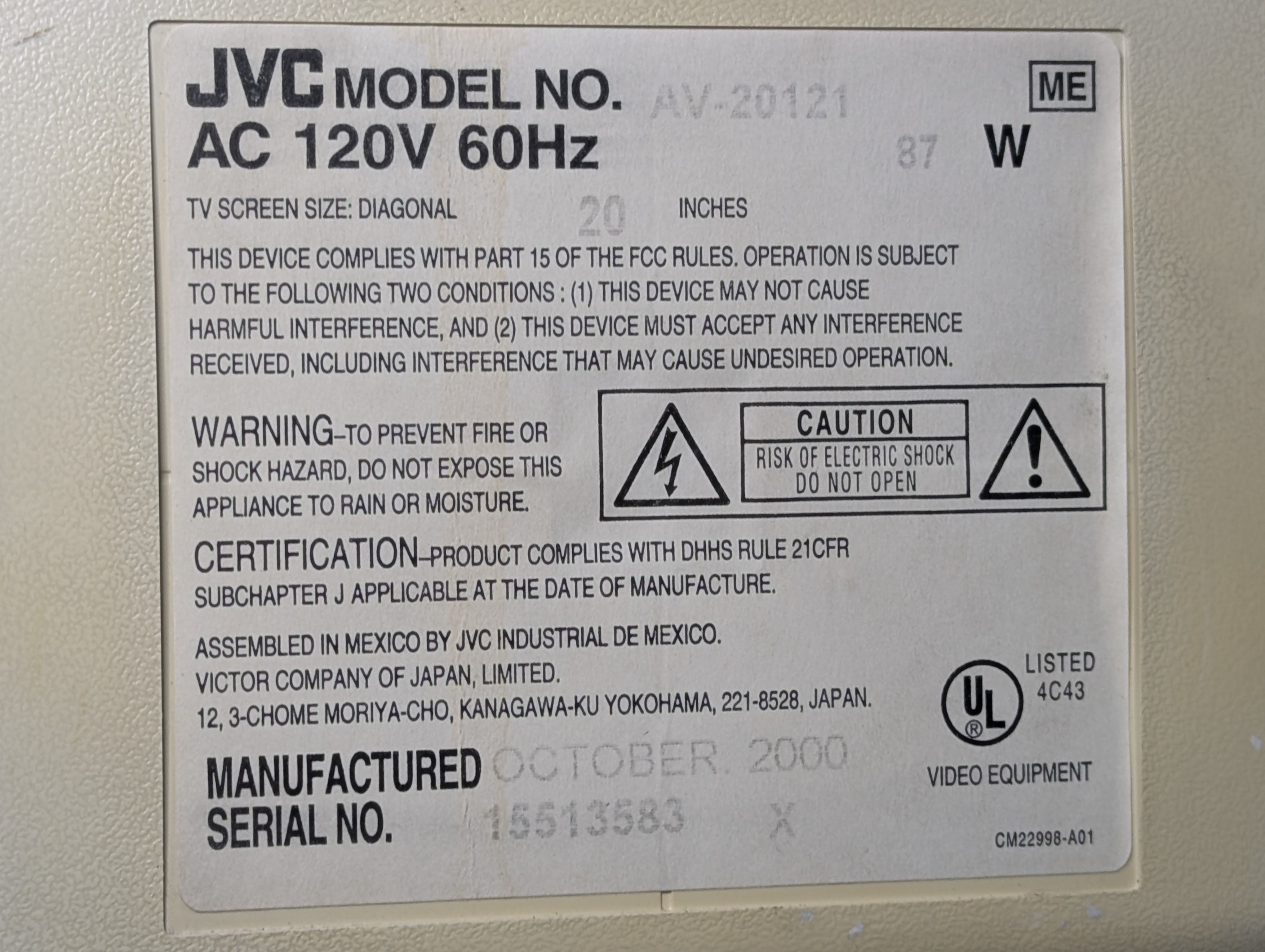JVC AV-20121
