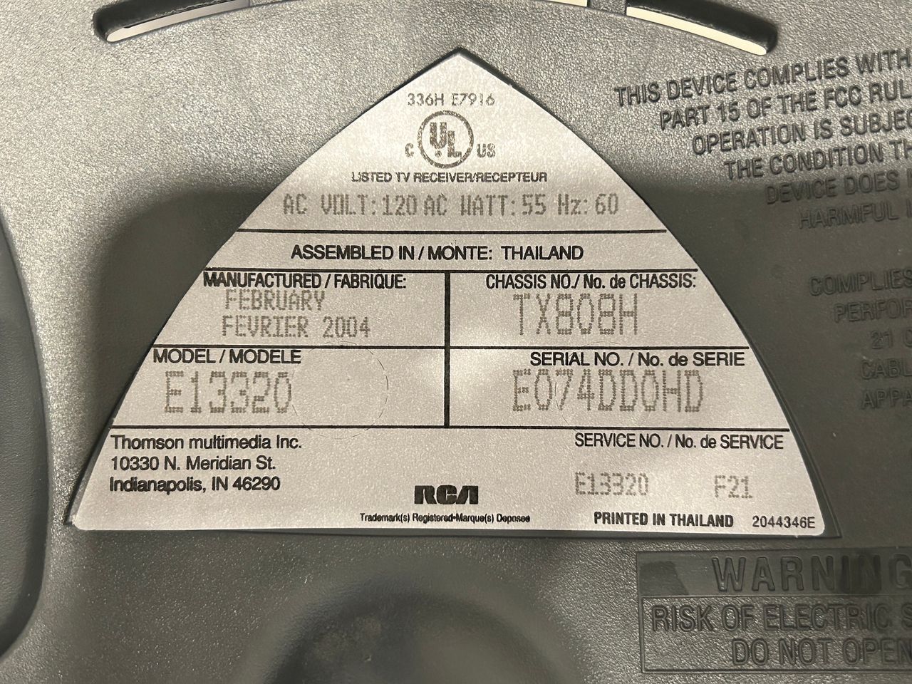 E13320 - Back label