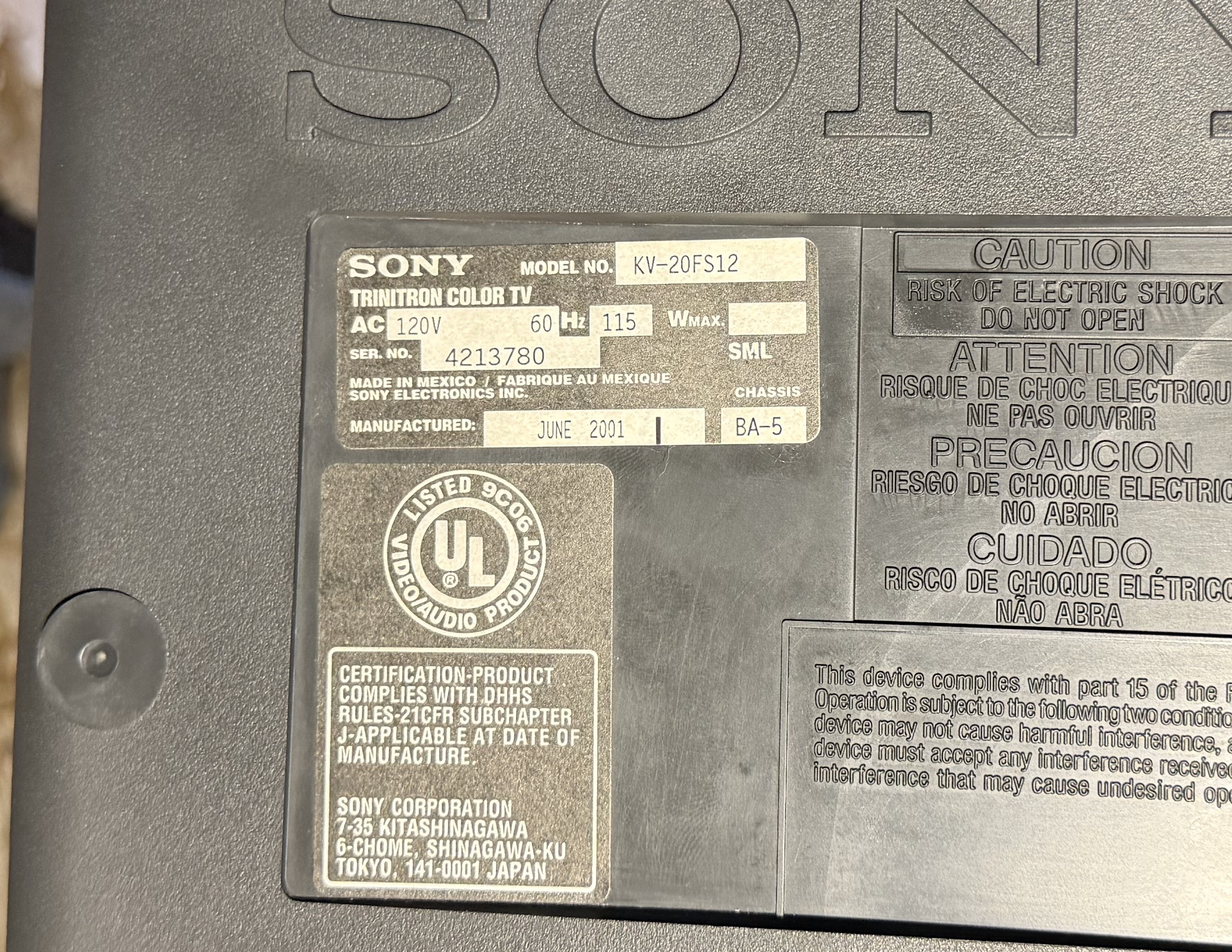 Sony KV-20FS12