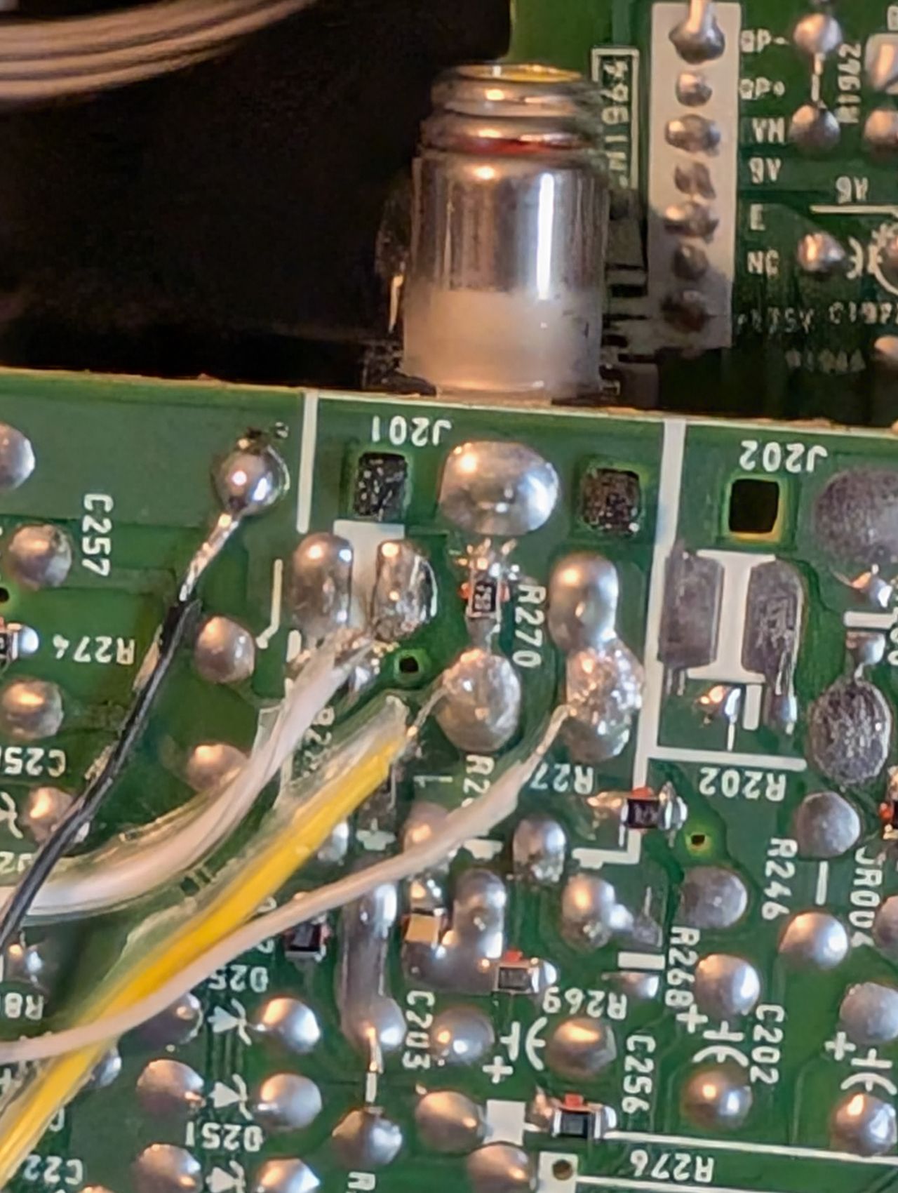 KV-20FV10 - Audio and ground wires. Sync was later moved to a different spot, as we were not utilizing the luma input dire...