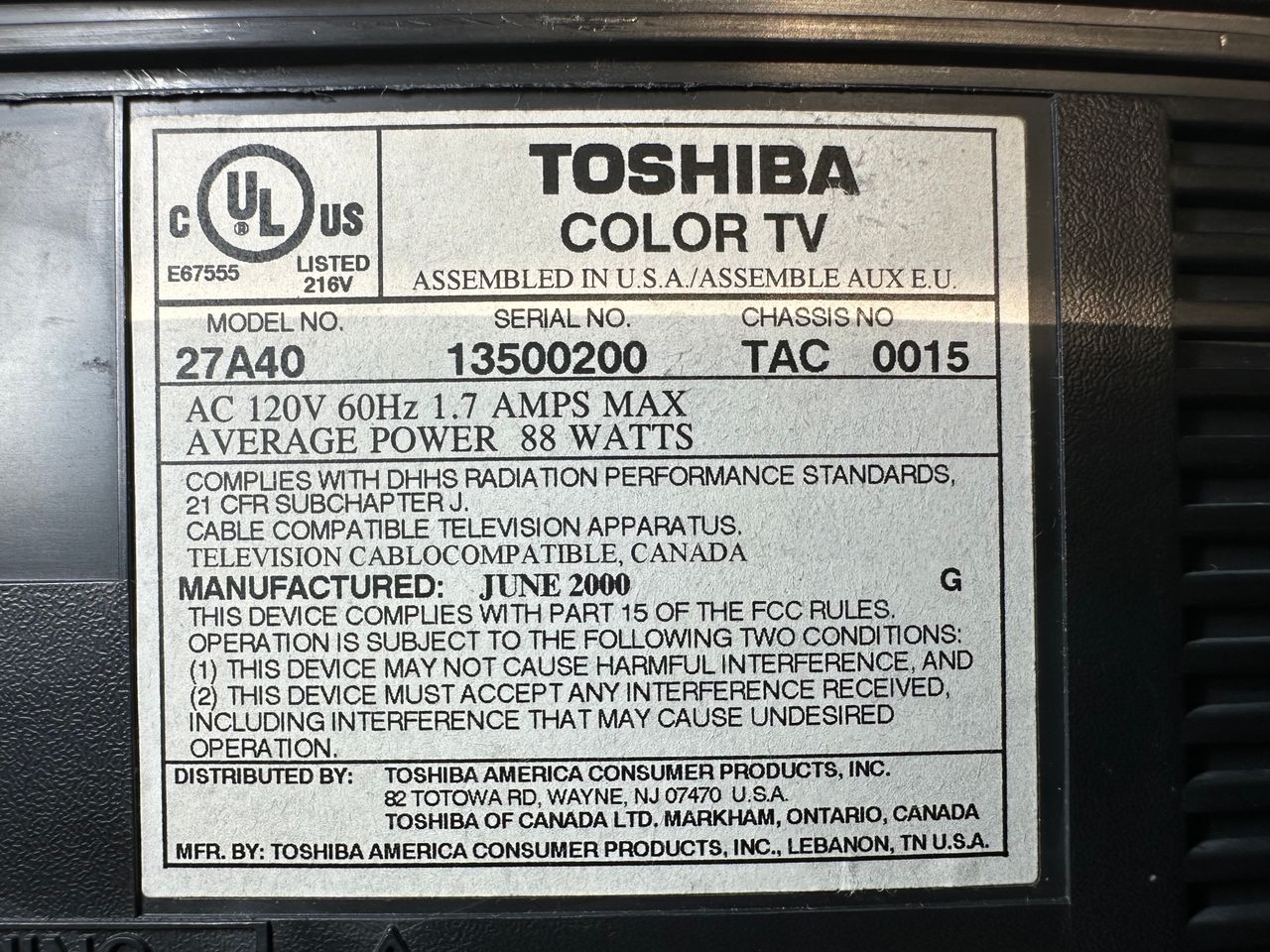 27A40 - Back label