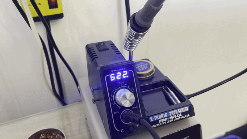 Soldering iron with a Hakko tip