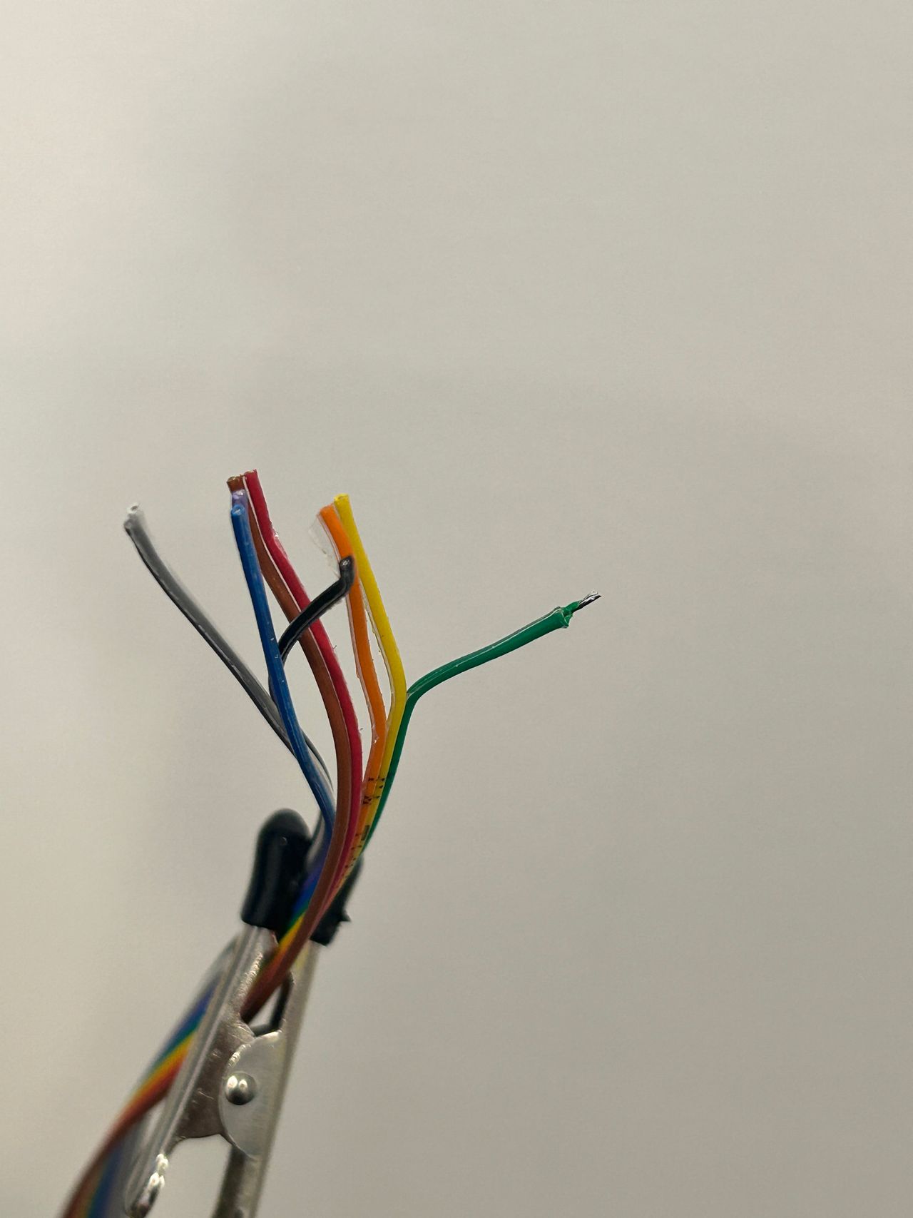 Prepared green wire ready to solder