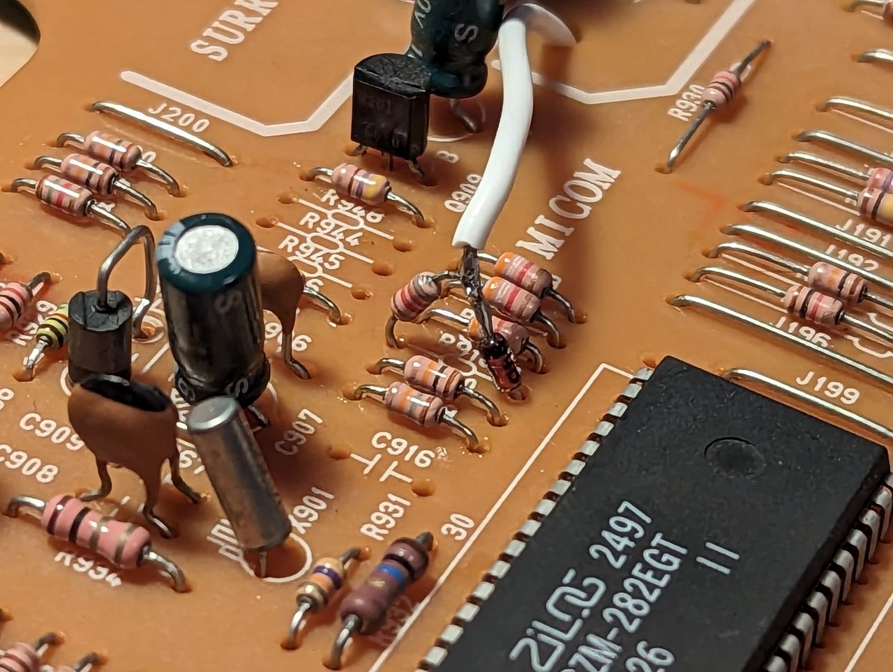 GXE-1395 - Desolder the leg of resistor R918 that's on the side near the Micom chip. Insert the cathode end of a 1N4148 di...