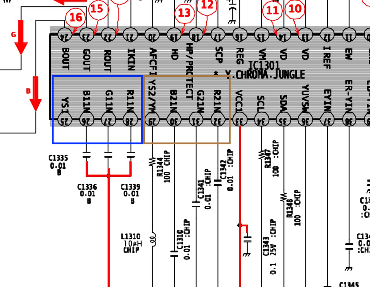 KV-24FV12 - # Mux diagram The jungle chip in this set has 2 RGB inputs, with R1/G1/B1 unpopulated. The OSD is using R2/G2/...